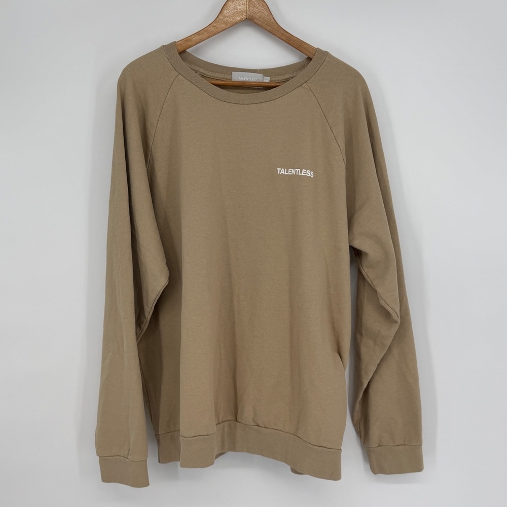 TALENTLESS Mens Beige Crewneck‎ Long Sleeve Sweatshirt XXL Raglan Sleeve